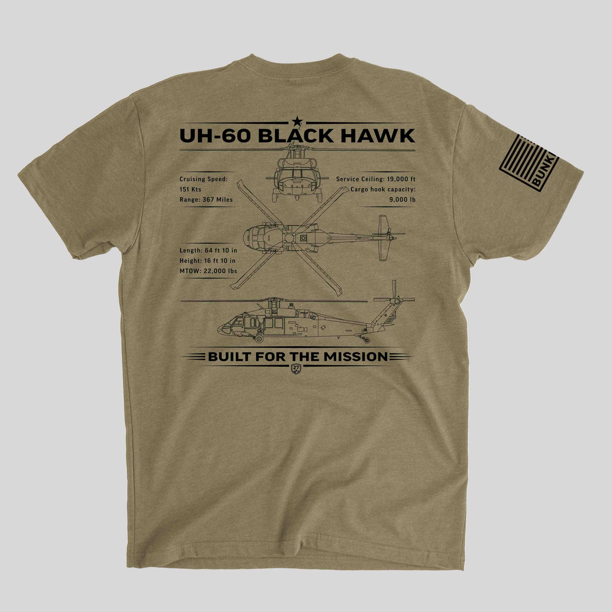 UH-60 Black Hawk helicopter military aviation t-shirt design by Bunker 27