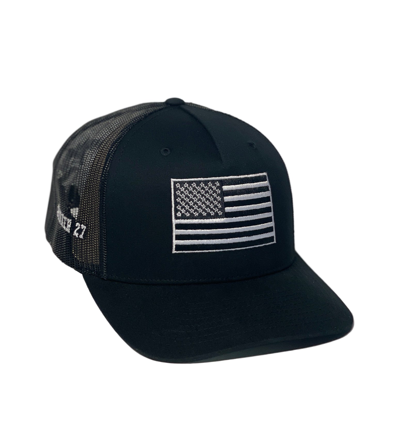 Black cap with American flag design on a white background