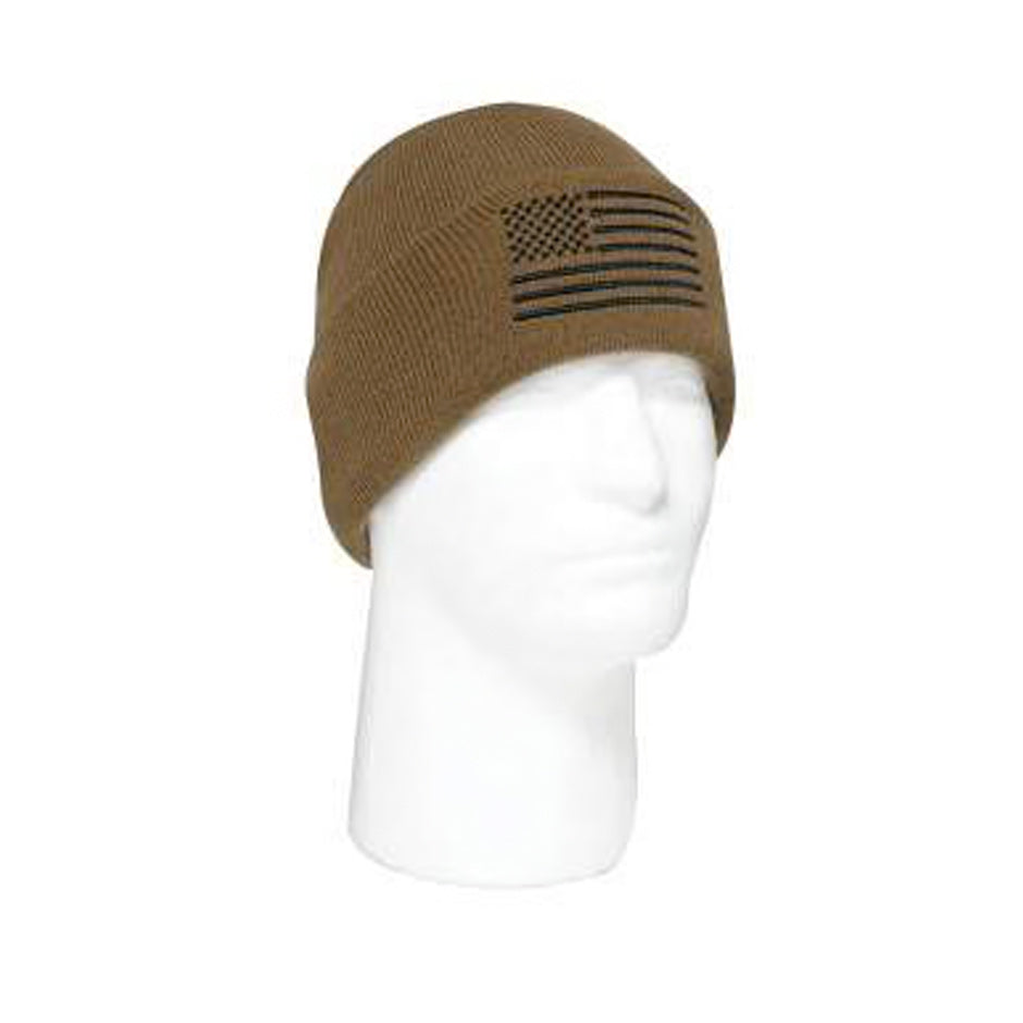 US Flag Embroidered Watch Cap - COYOTE BROWN