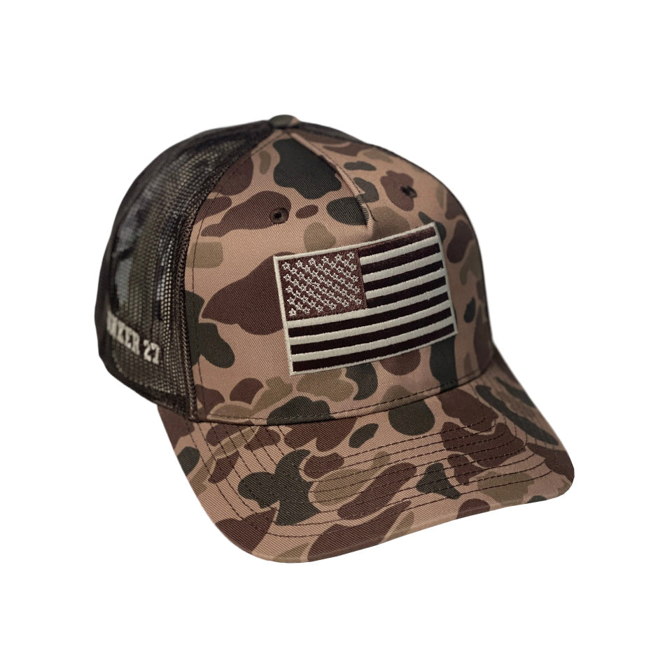 USA Flag Hat - Brown Camo