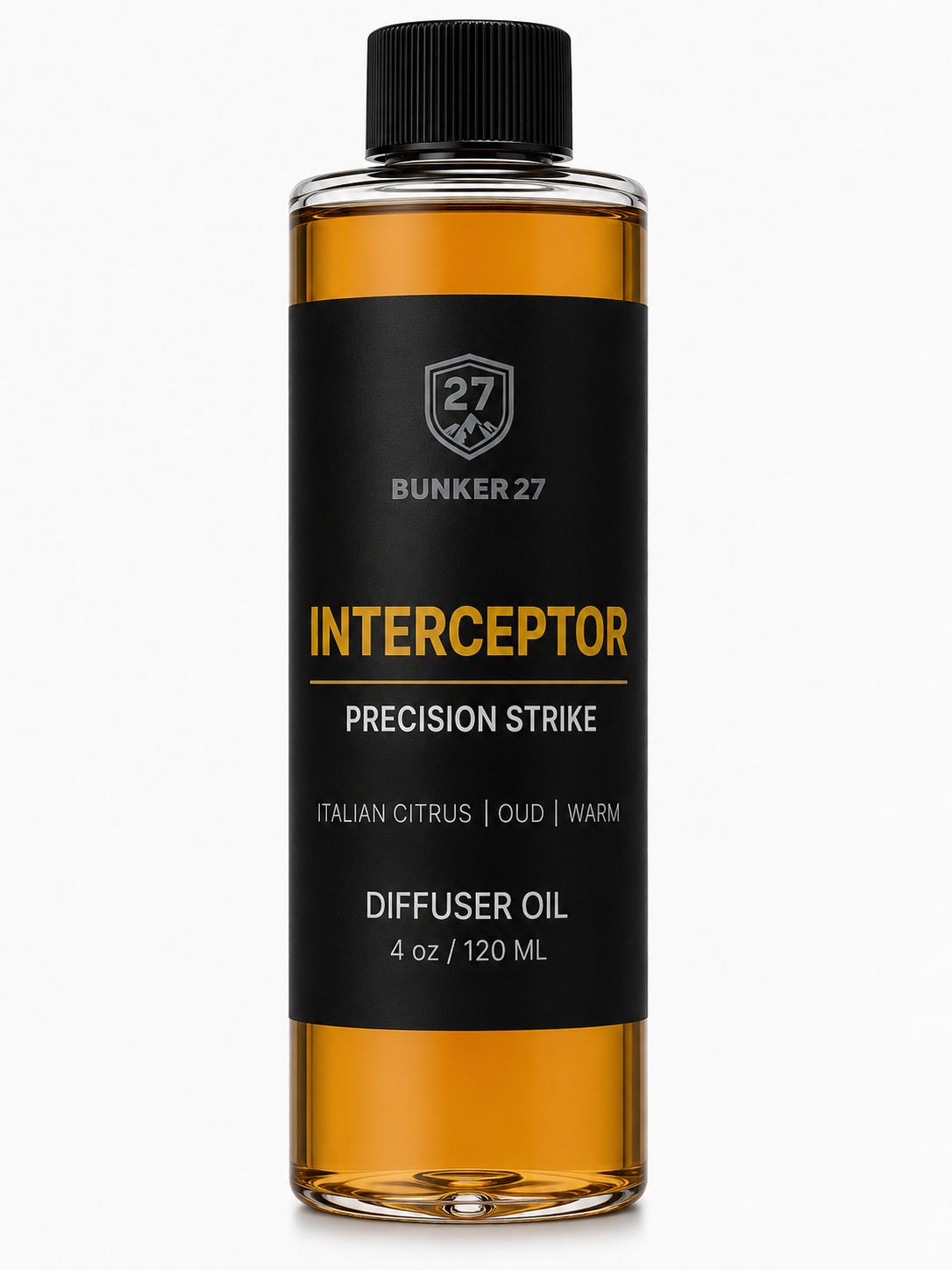 Bunker 27 Interceptor diffuser oil bottle on a white background