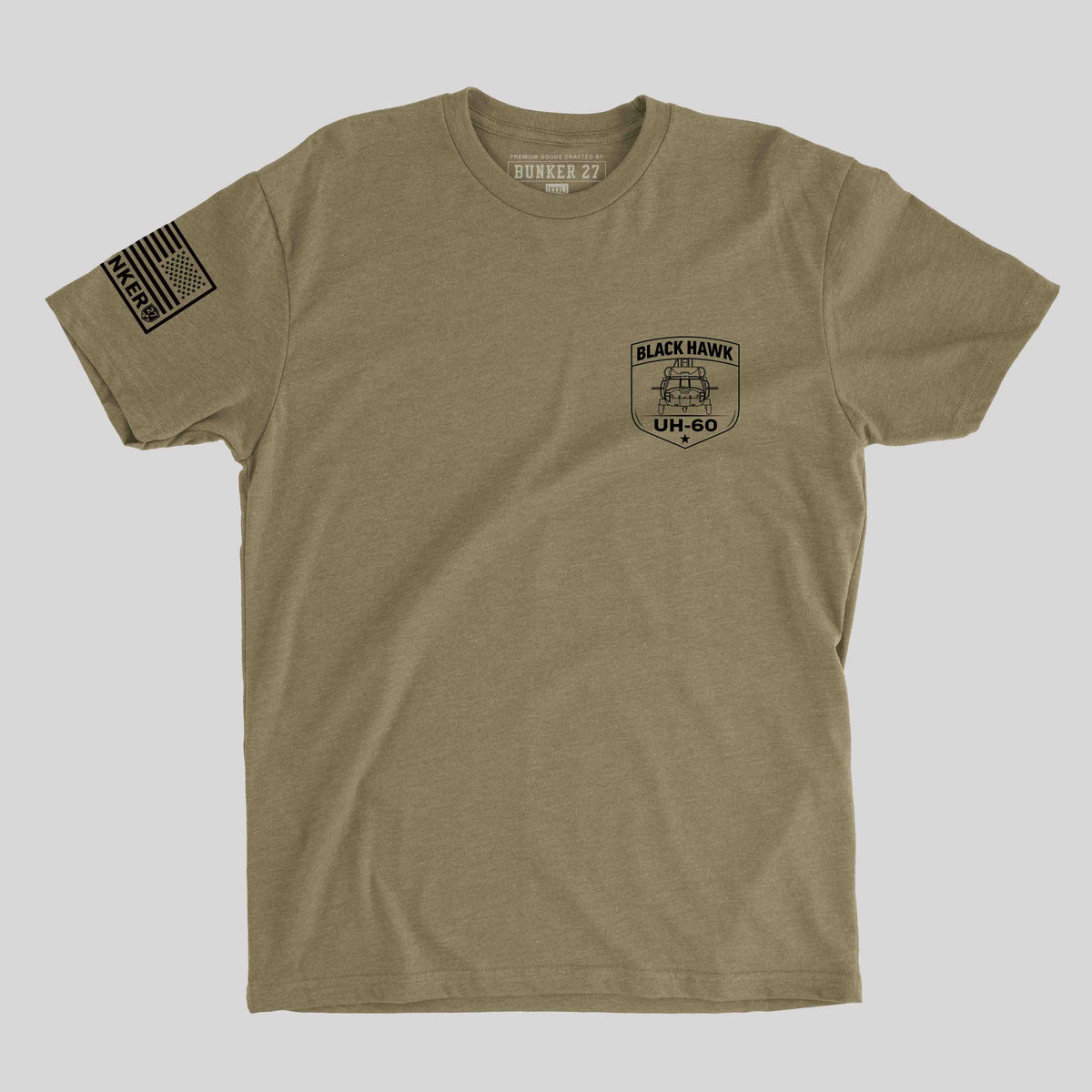 Black Hawk helicopter graphic t-shirt, military aviation apparel