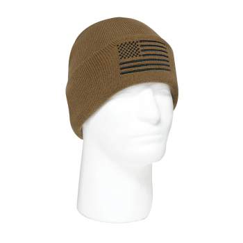 US Flag Embroidered Watch Cap - COYOTE BROWN