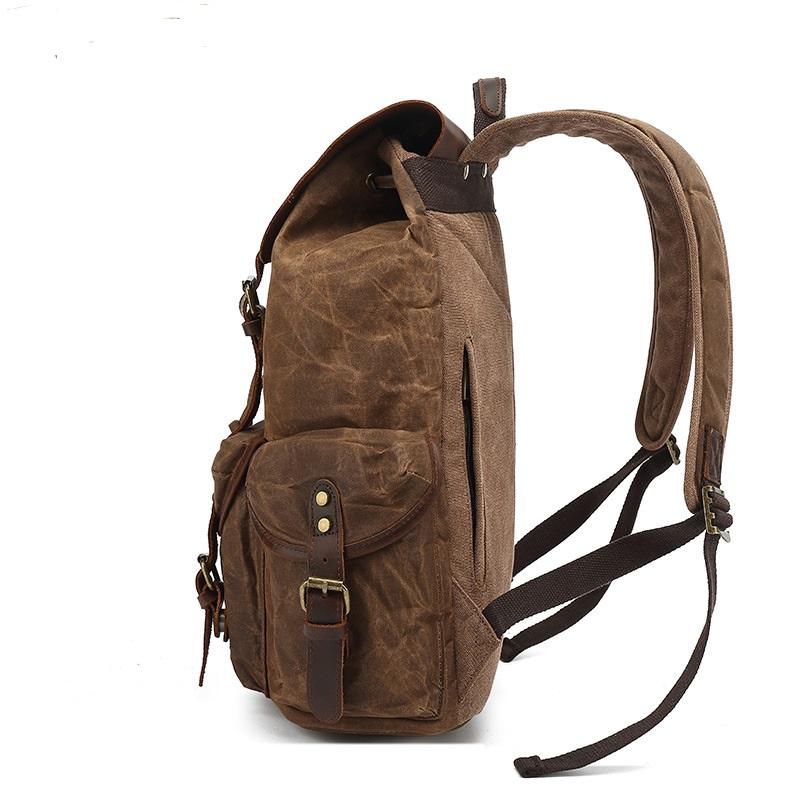 Travel Leather Waxed Canvas Backpack