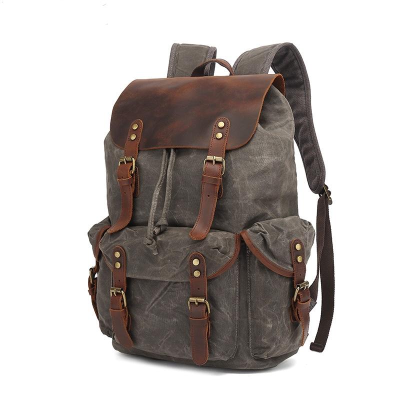 Travel Leather Waxed Canvas Backpack